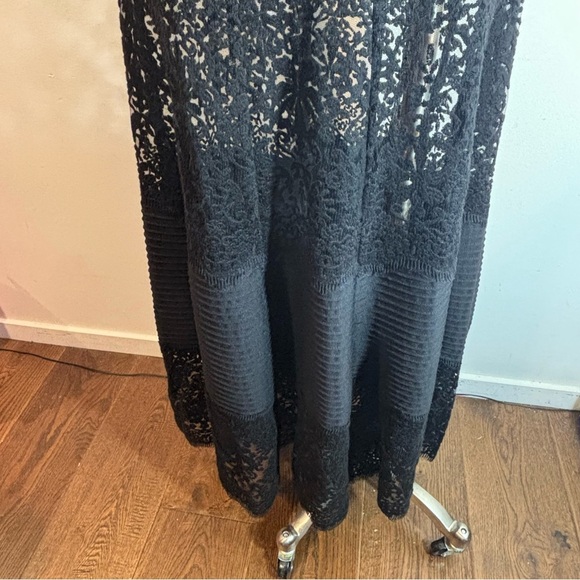 TADASHI SHOJI Sz S Illusion Lace Fit & Flare Stretch Knit Ribbed Maxi Dress NEW - Picture 8 of 12
